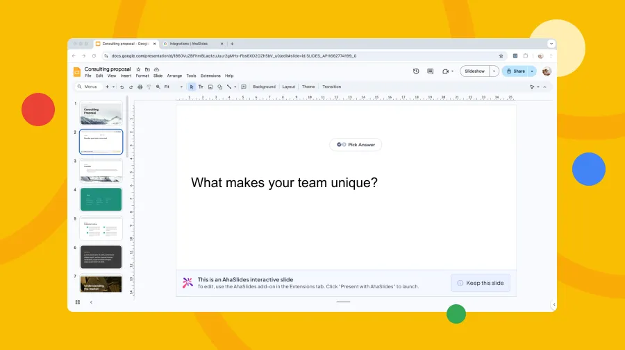AhaSlides交互式幻灯片嵌入其中 Google Slides 带有观众互动提示。