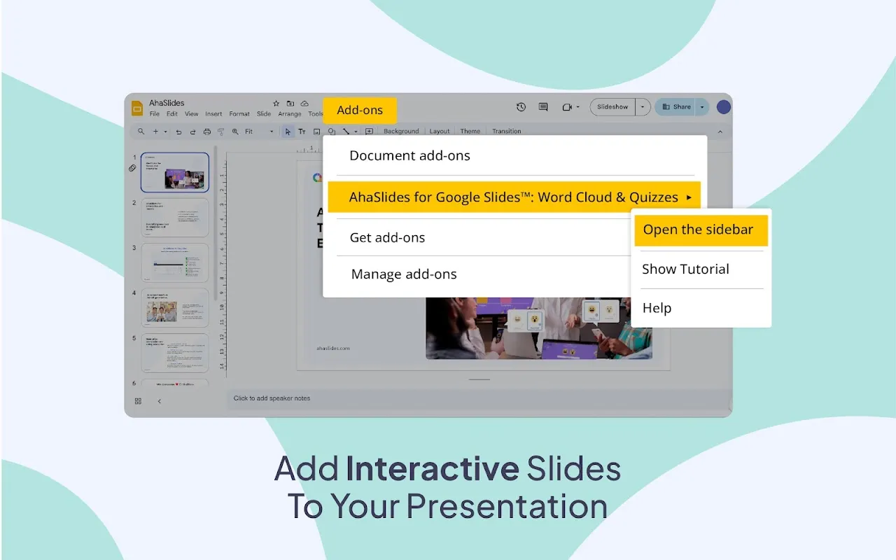 帮助文章截图，展示了如何使用 AhaSlides 插件 Google Slides.