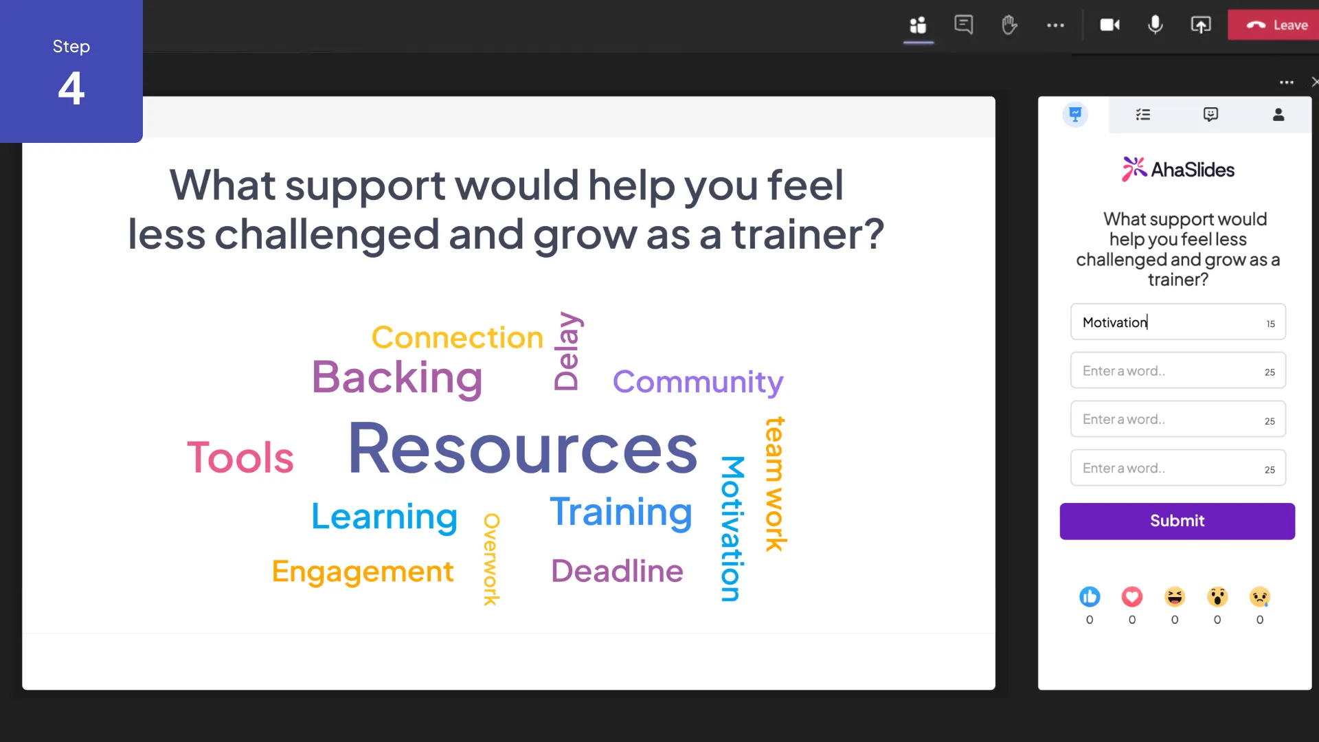 AhaSlides セッションに参加する参加者 Microsoft Teams モバイルデバイスで。