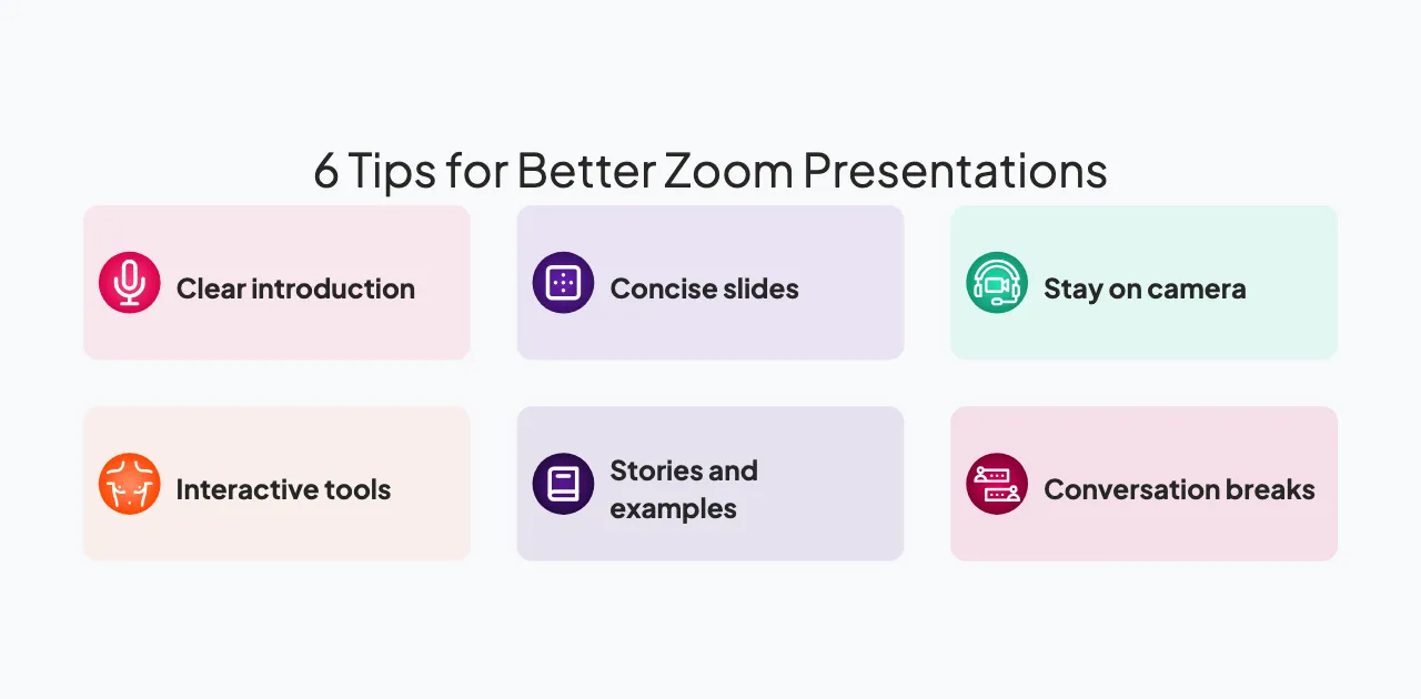 Zoom презентациясының кеңестері инфографика