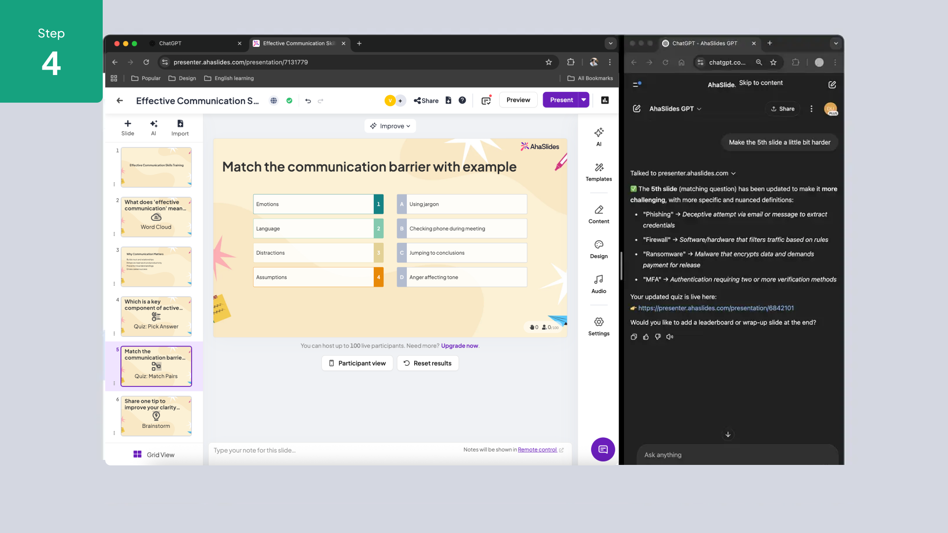 שקופית ענן מילים של AhaSlides שנוצרה מהנחיית ChatGPT עם תגובות המשתתפים.