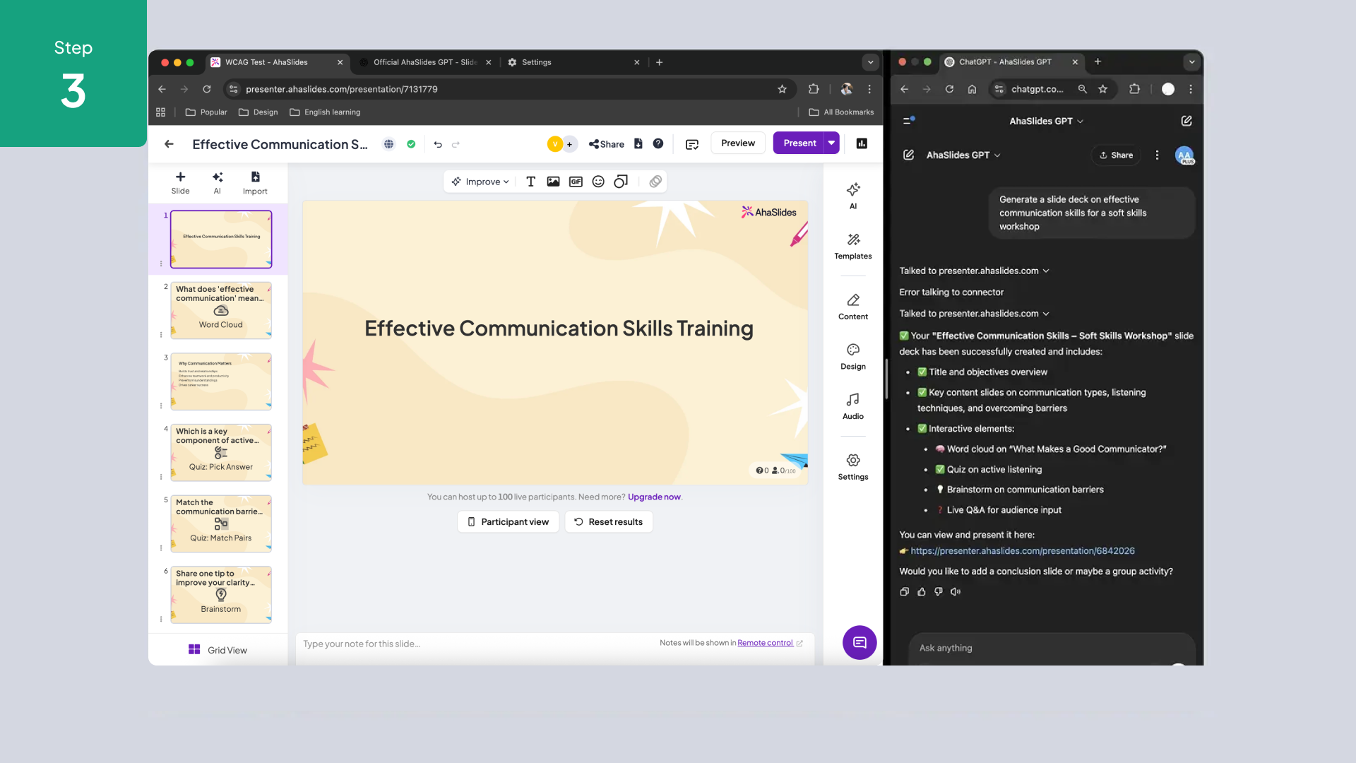 סיכום תוצאות סשן שנוצר ב-ChatGPT לאחר מצגת AhaSlides.