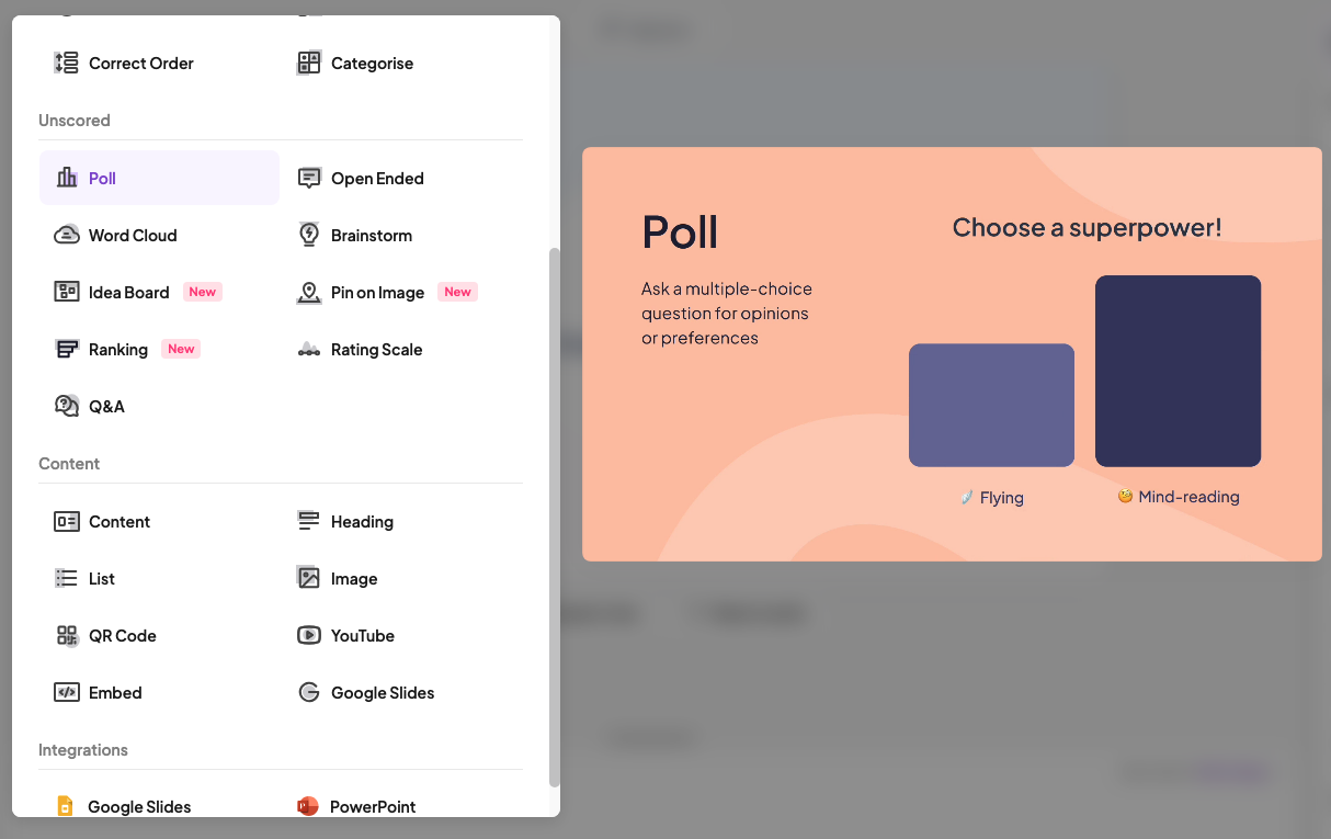 Choosing the poll slide