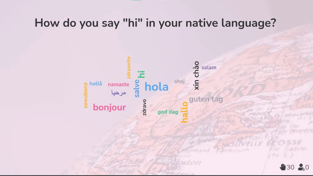 Een live word cloud generator met verschillende manieren om hallo te zeggen in verschillende talen.