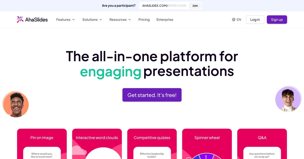 AhaSlides live interactive presentation platform homepage