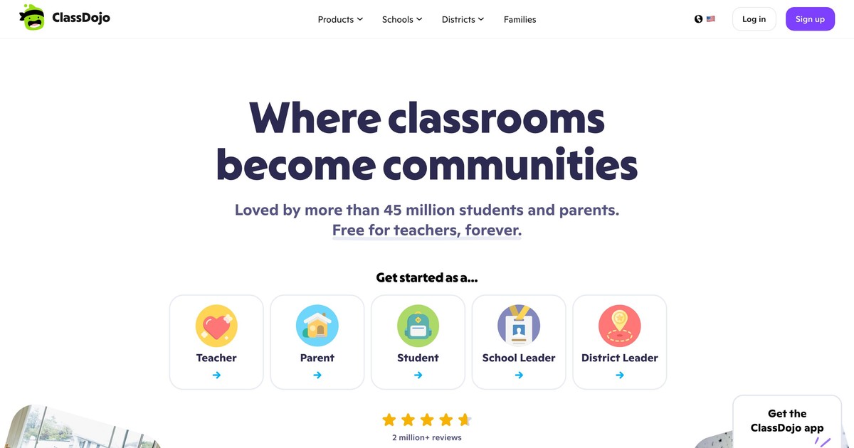 ClassDojo classroom management platform showing student points and portfolios