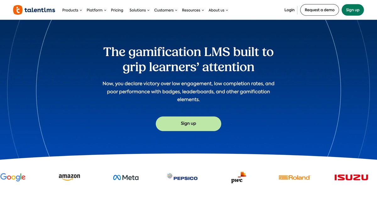 TalentLMS gamification features showing points badges and leaderboards for employee training