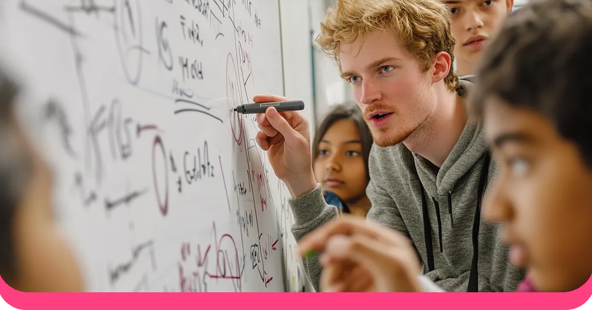 Students solving math problems in a game