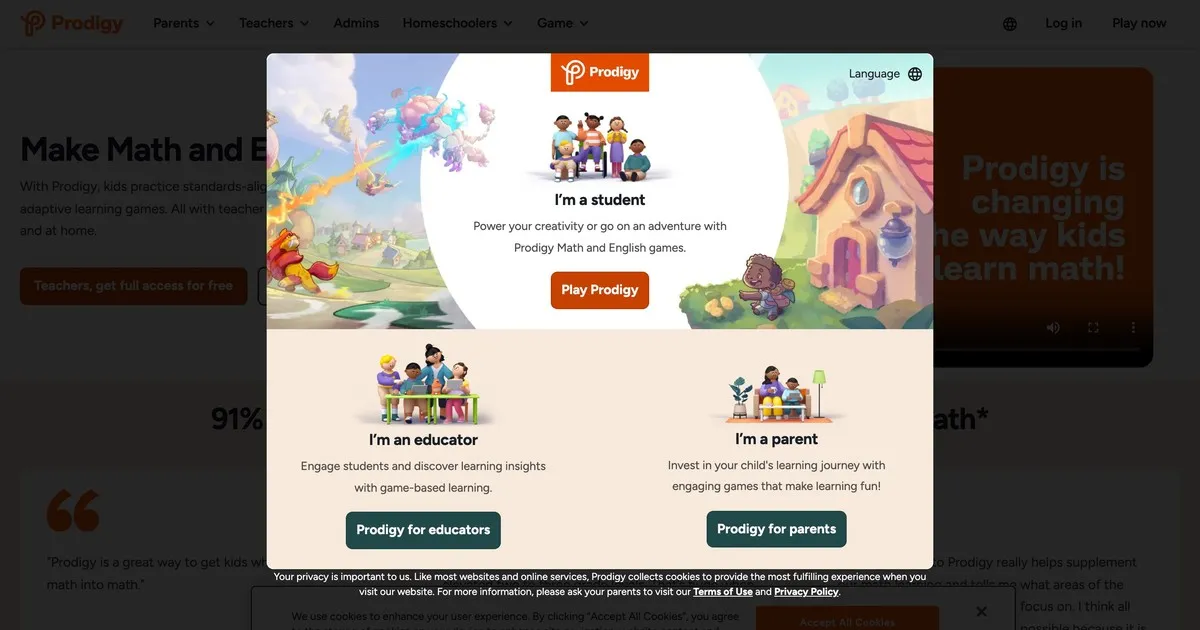 Plateforme de jeu Prodigy Math pour les élèves