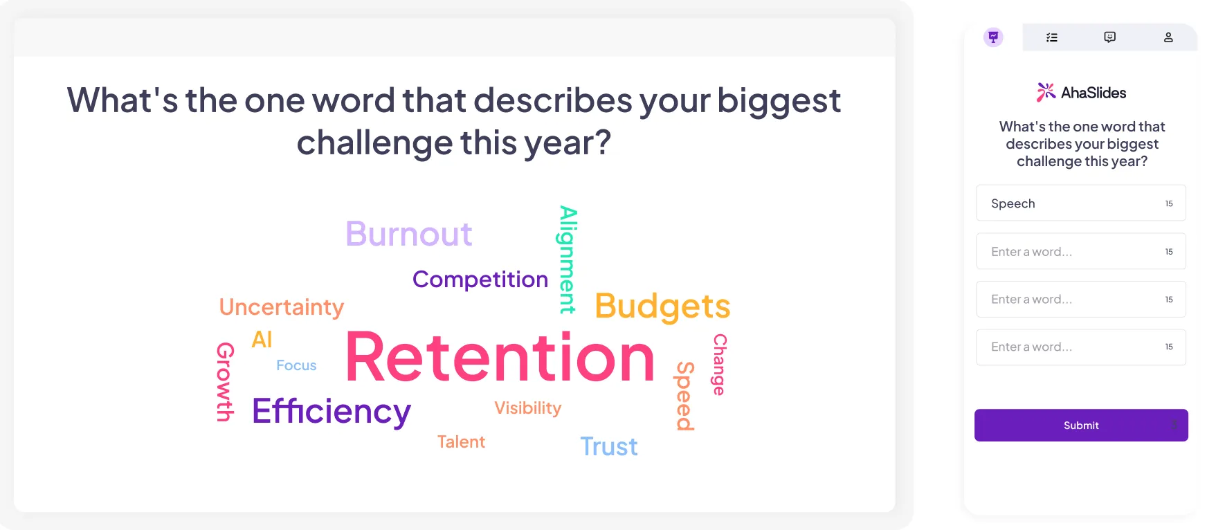 A word cloud image on AhaSlides interactive presentation