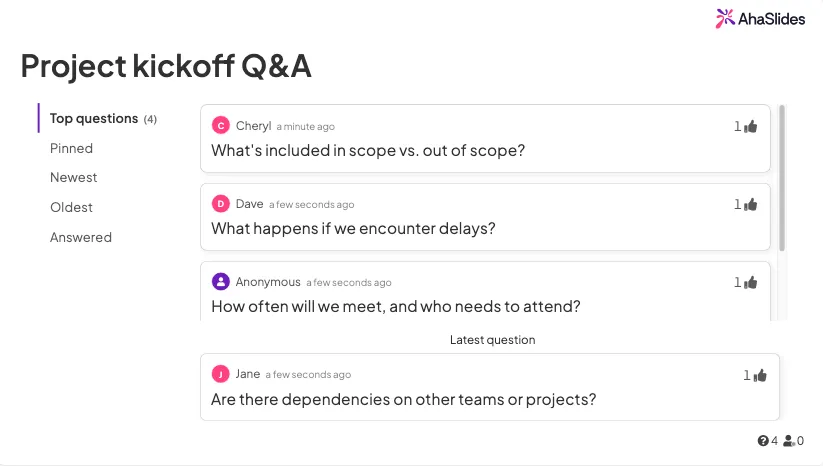 Diapositive de questions-réponses ahaslides