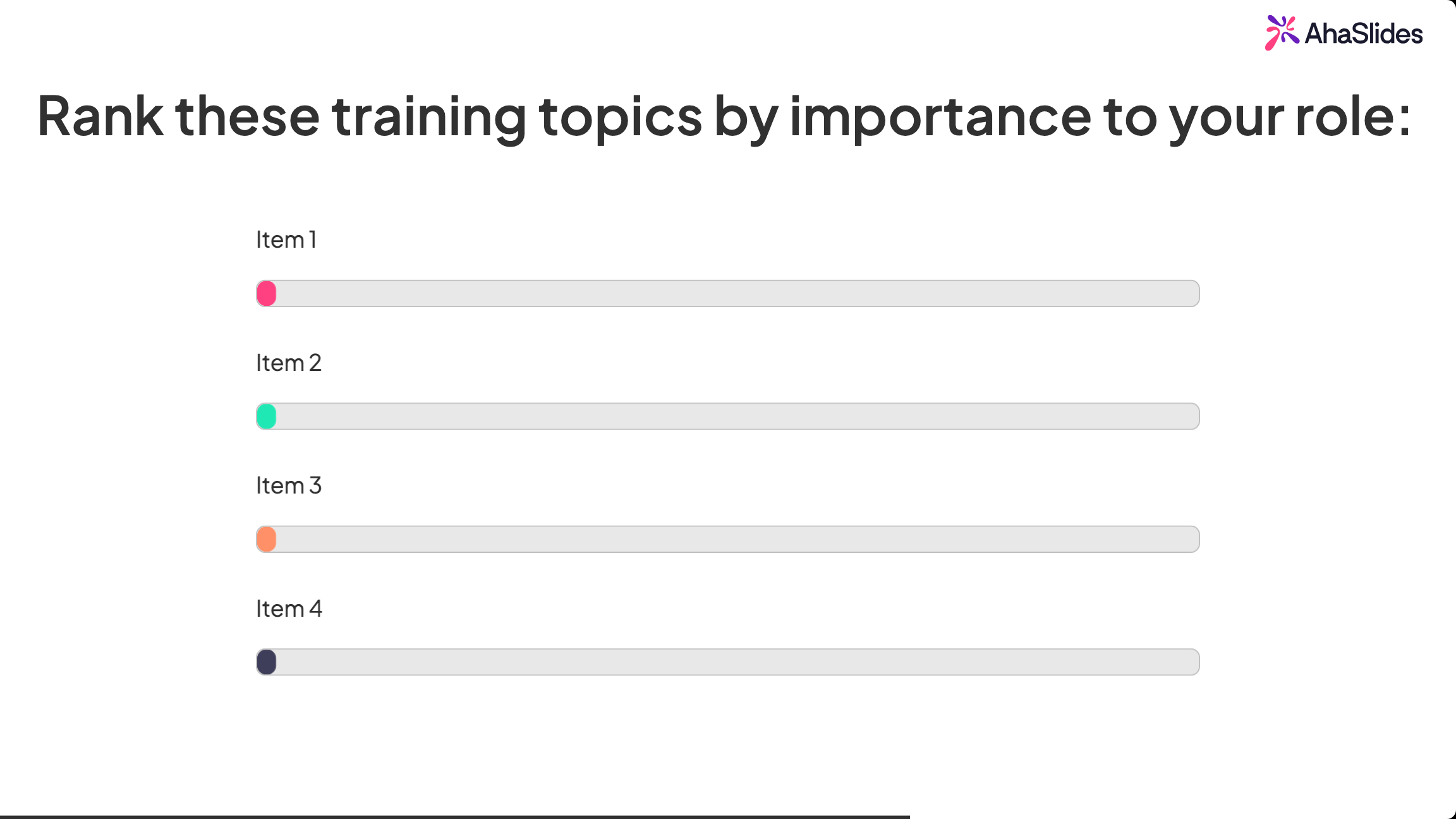 AhaSlides ranking slide showing training topics ranked by importance
