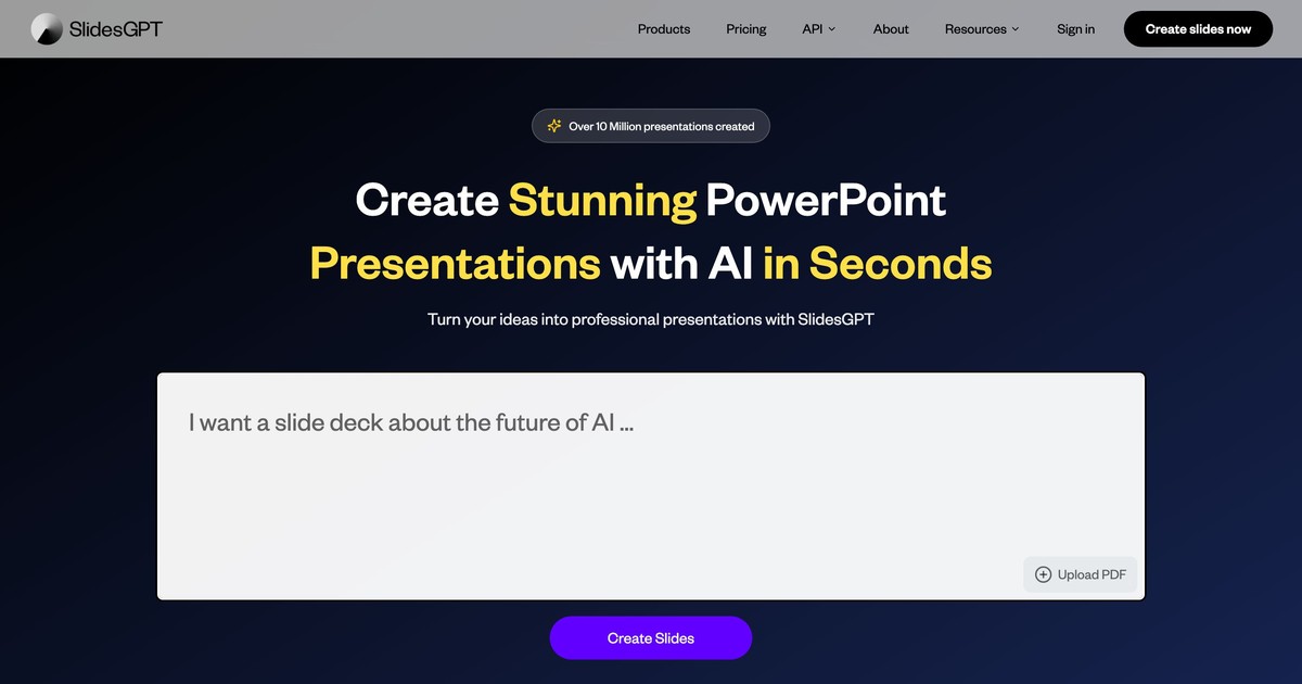 SlidesGPT PowerPoint на базі штучного інтелекту та Google Slides інтерфейс генератора