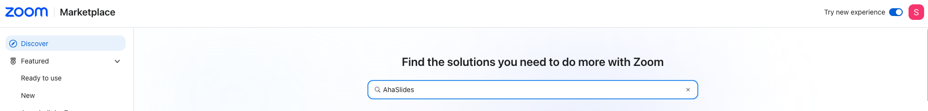 Step 3: Search for AhaSlides on the Zoom App Marketplace
