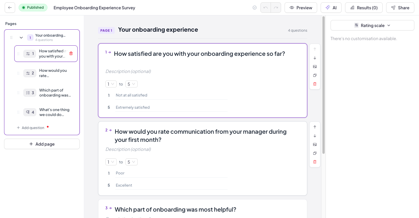 Building a multi-question survey in the AhaSlides Survey editor