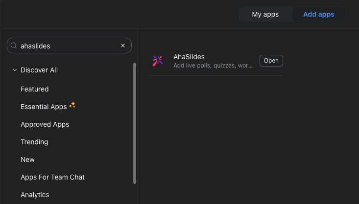 Searching for AhaSlides in the Zoom App Marketplace