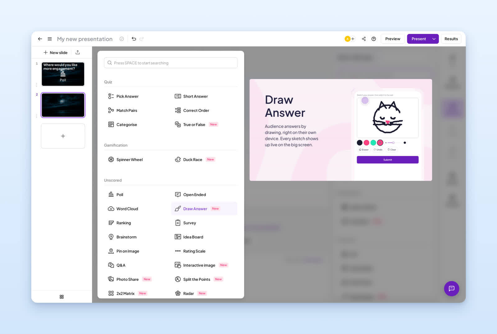 AhaSlides editor showing its interactive slide types