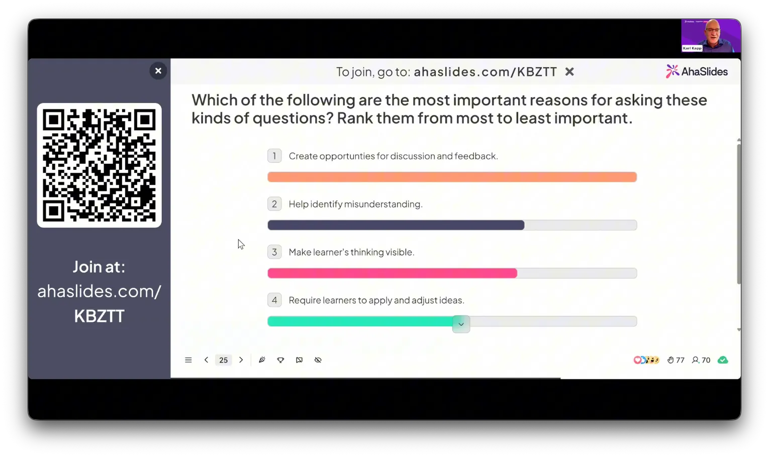 Az AhaSlides rangsorolási szavazás eredményei egy élő webináriumból