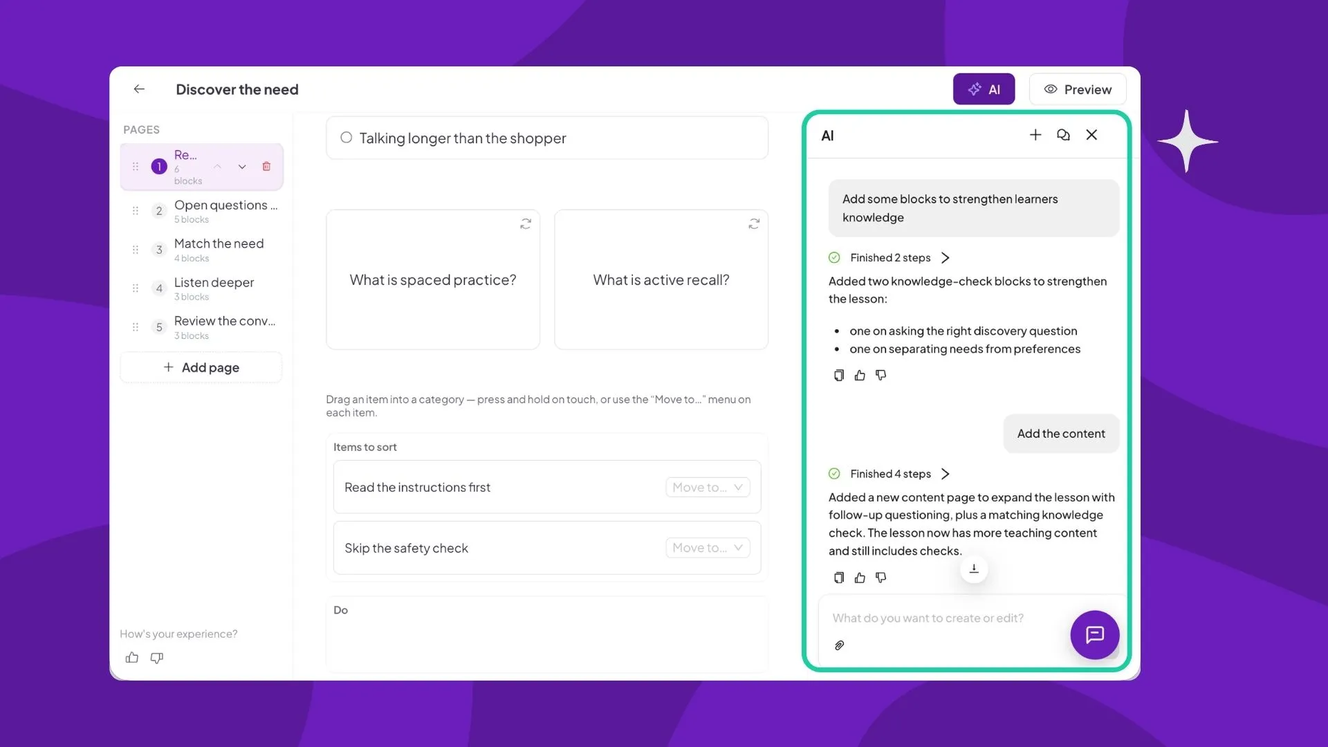 AhaSlides yapay zeka kursu oluşturucusu, kurs taslağı hazırlıyor.