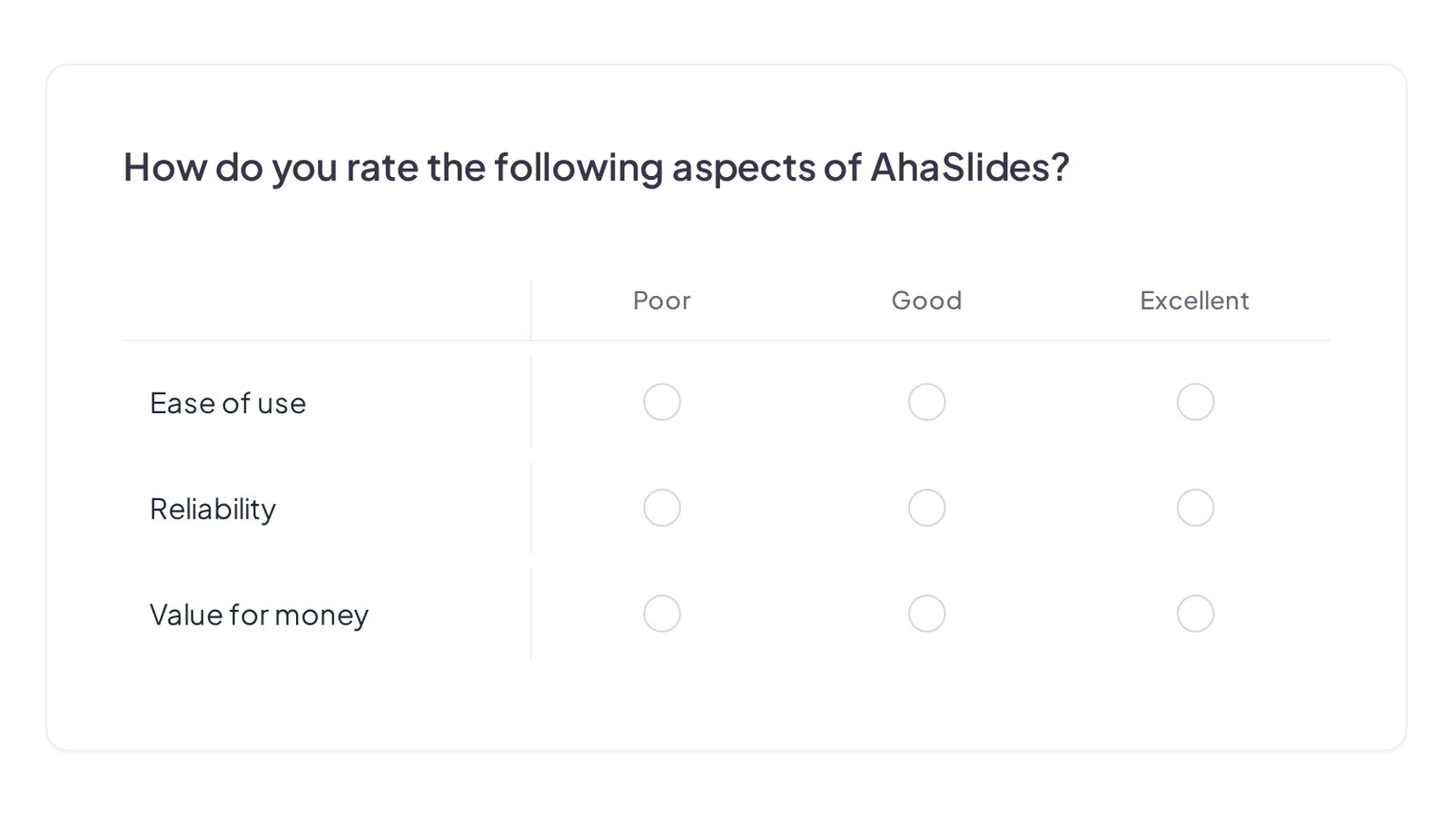 Mátrixkérdés egy AhaSlides felmérésben