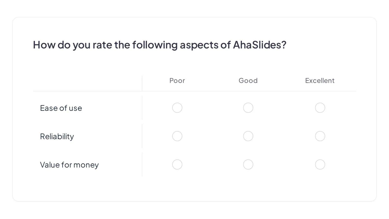 AhaSlides anketinde matris sorusu