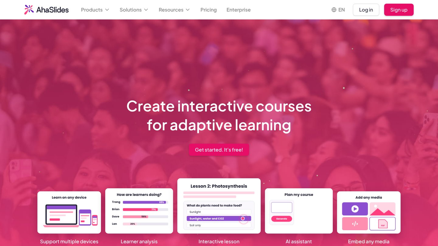 AhaSlides course builder for creating self-paced flipped classroom lessons with learner analytics