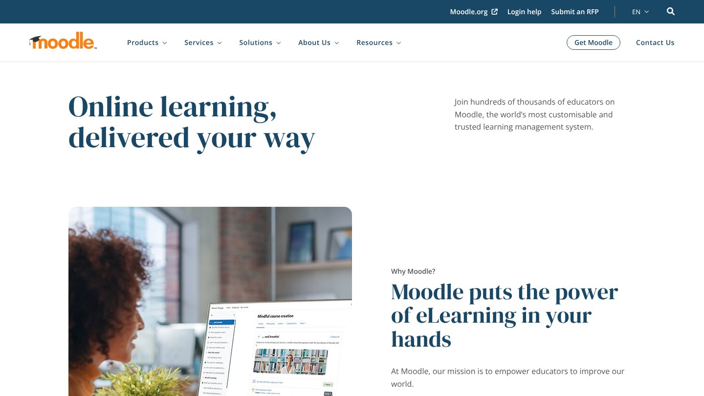 Moodle početna stranica, sustav za upravljanje učenjem otvorenog koda