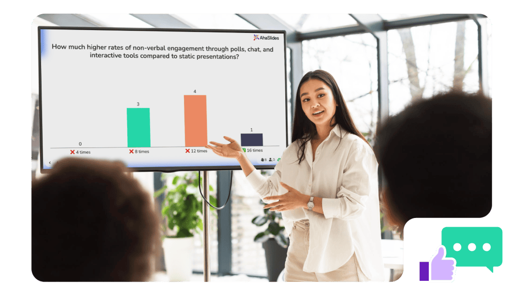 a meeting session with the speaker using AhaSlides to increase audience engagement