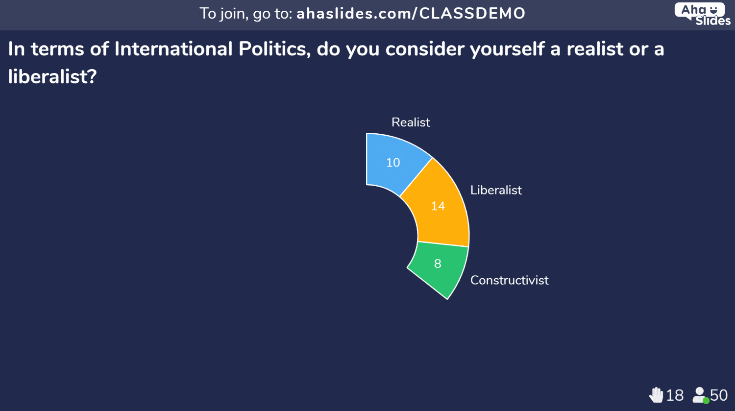 Comparing opinions in the classroom with multiple choice live polls on AhaSlides 