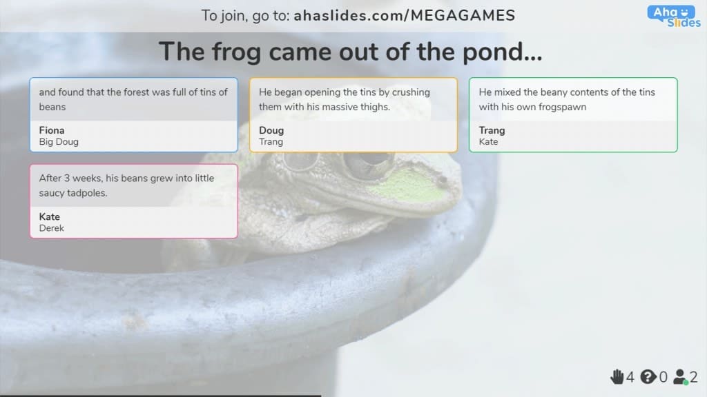 在 AhaSlides 上構建作為虛擬團隊會議遊戲的故事情節。