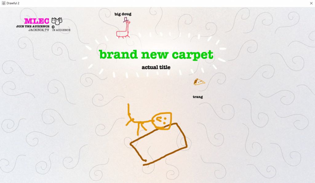 Jogando Drawful 2 em uma festa virtual.