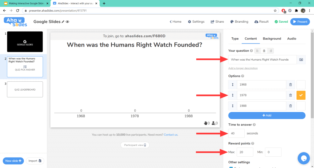 como fazer uma apresentação interativa de slides no Google