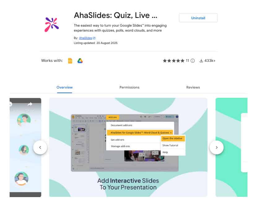AhaSlides add on on Google marketplace