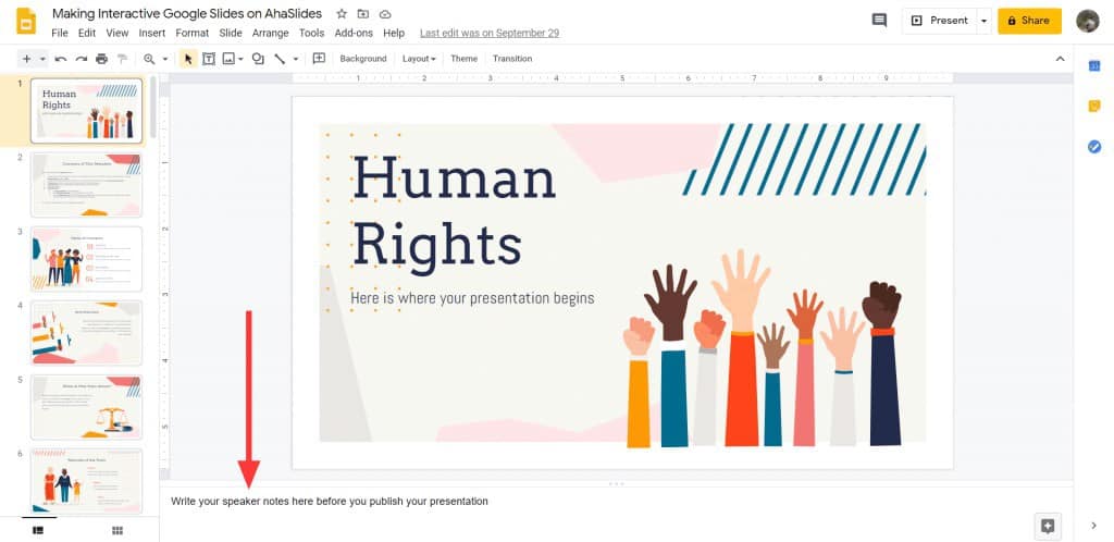 Publicazione di e note di l'oratori nantu à Google Slides