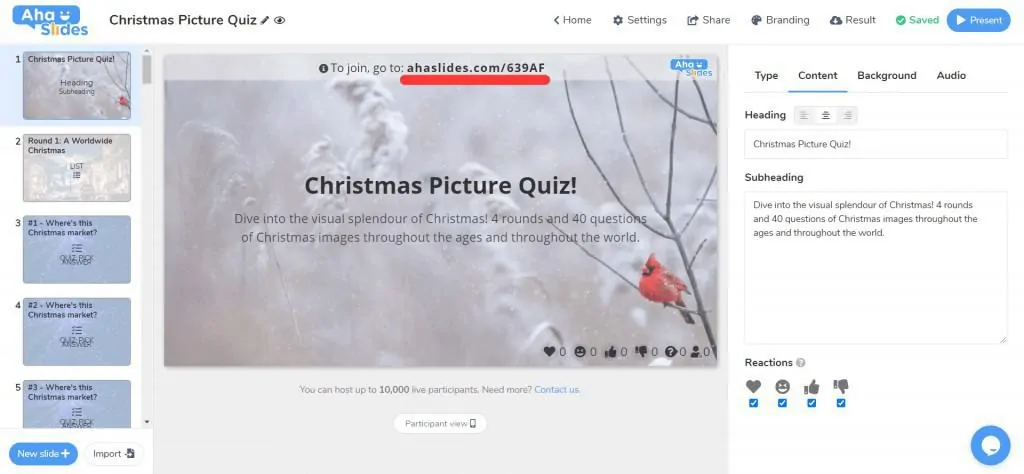 AhaSlides에서 크리스마스 사진 퀴즈에 참여하는 방법