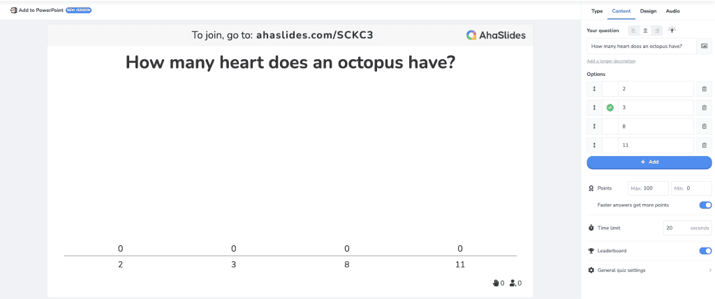 creating quiz options for team building on ahaslides