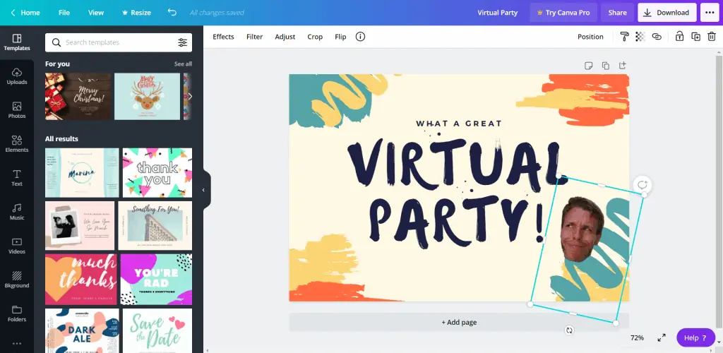 Využití Canvy pro soutěž v designu - skvělý nápad pro virtuální párty.