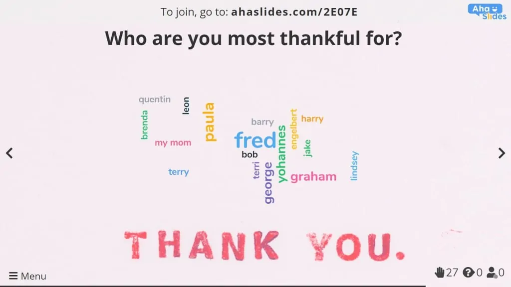 تقديم الشكر عبر سحابة الكلمات خلال حفلة عيد الشكر الافتراضية