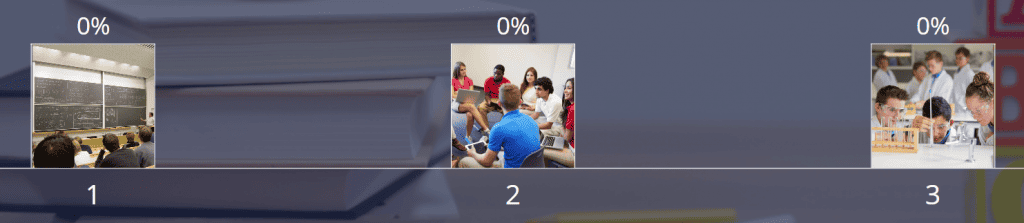 Antwoorden 1, 2 en 3 hebben betrekking op respectievelijk visuele, auditieve of kinesthetische leerlingen.