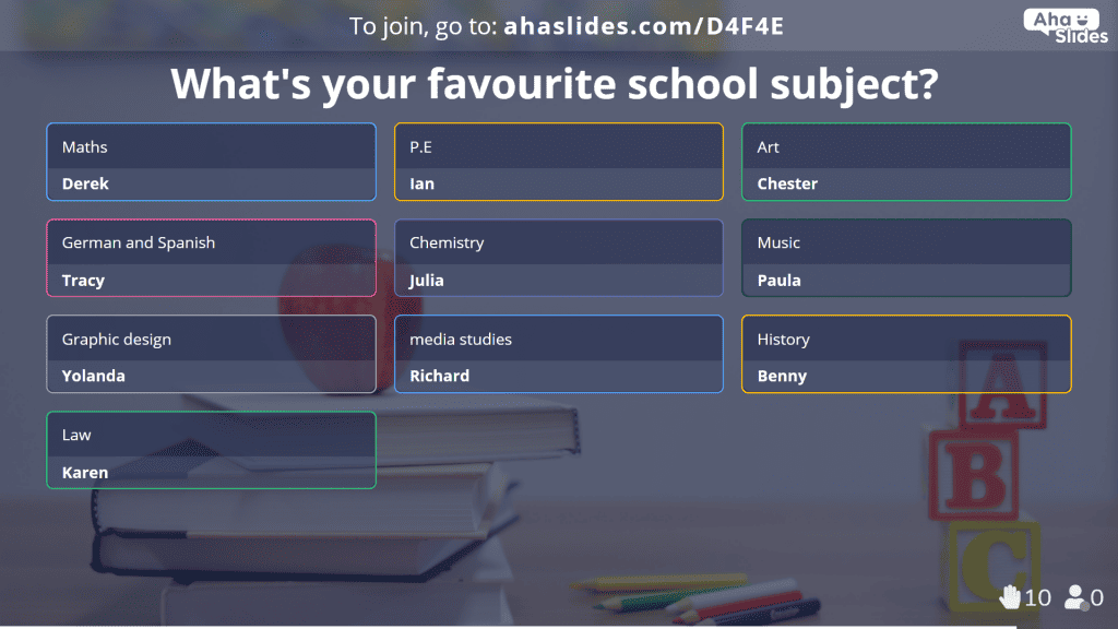 Using open-ended slides to determine what type of school subject best suits each of your students.