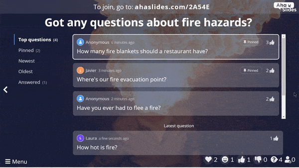Using a Q&A slide to answer questions at a virtual training session.