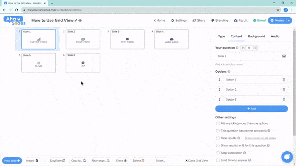 How to edit multiple slides at the same time with Grid View on AhaSlides