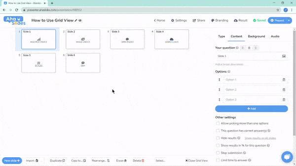 Duplicating multiple slides at the same time on Grid View