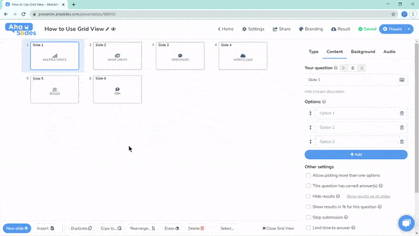 Dragging and dropping multiple slides on AhaSlides
