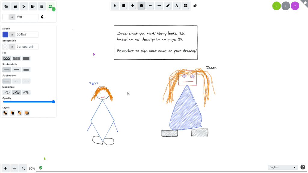Using Excalidraw to illustrate characters or plot points during a virtual school book club.