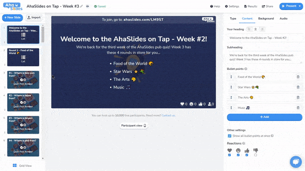 Kontrolearje alle 40 pubkwisfragen en antwurden yn AhaSlides op tap #3.