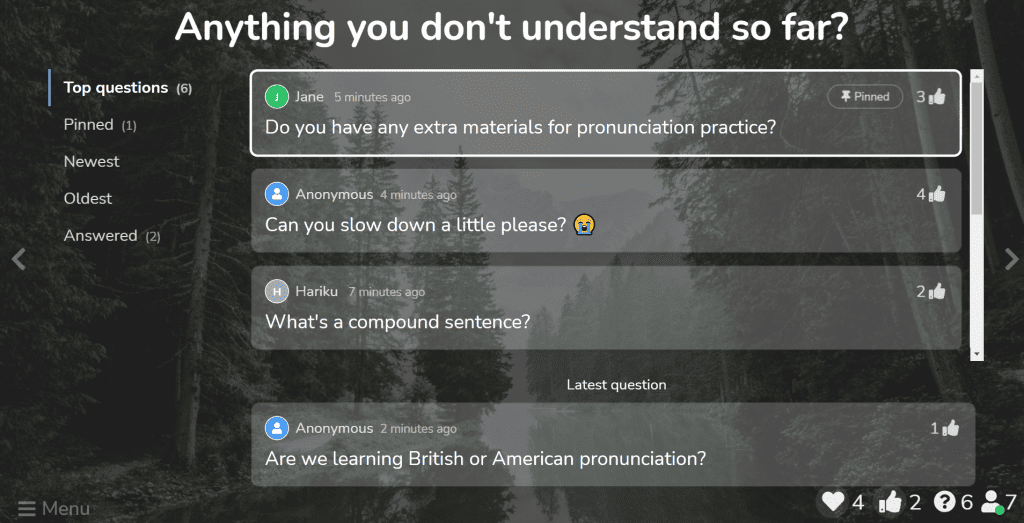 Using a Q&A on AhaSlides as a student engagement strategy in lessons.