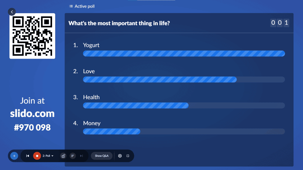 Una enquesta d'elecció múltiple feta a Slide, una de les moltes alternatives a Kahoot