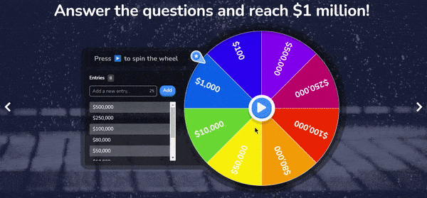 Spinner wheel as part of a virtual pub quiz on AhaSlides