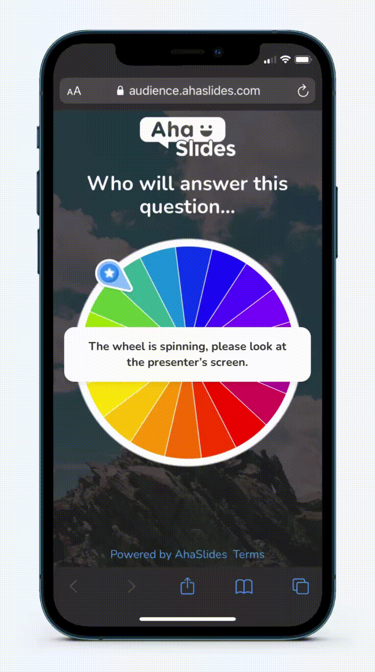 The audience screen during a spinner wheel game